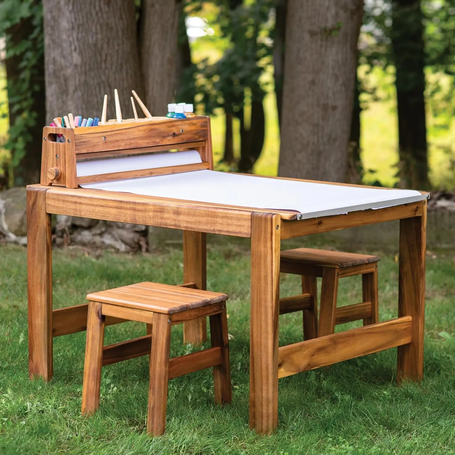 Kids Outdoor Wooden Table - Acadia Outdoor Art Table and Stool