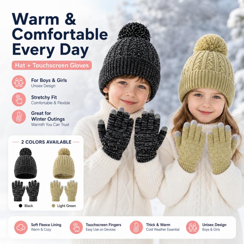Kids Winter Knit Hat Touchscre - Kids Outdoor Gloves recension och pris