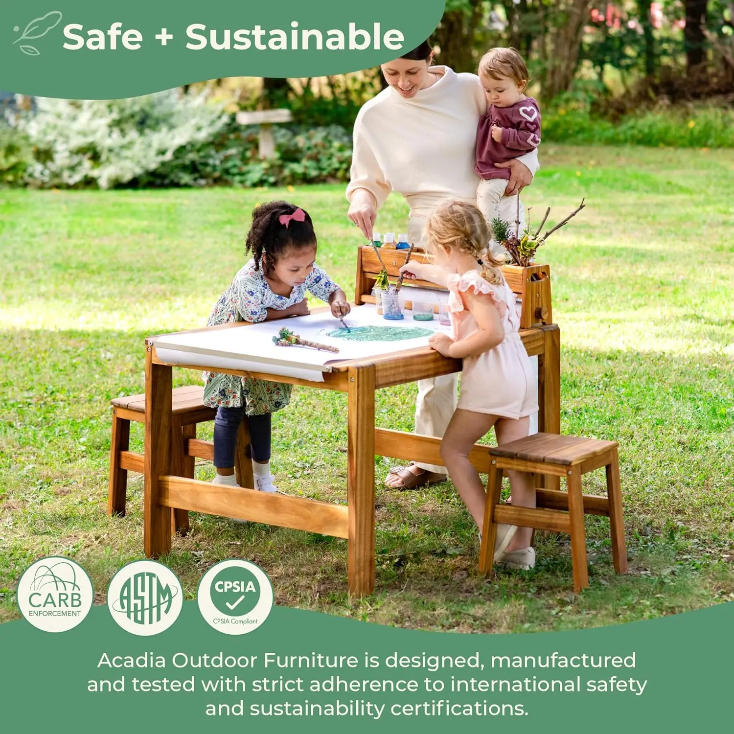 Acadia Outdoor Art Table and S - Kids Outdoor Wooden Table recension och pris