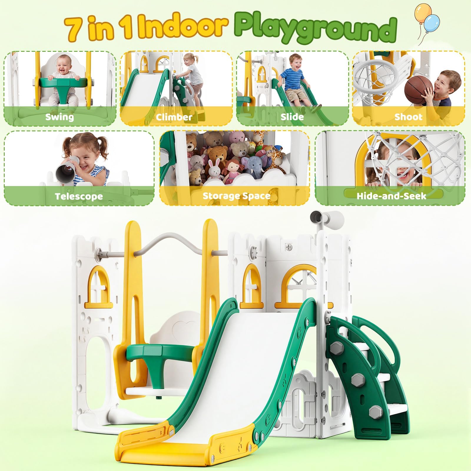 7 in 1 Toddler Slide And Swing - Kids Outdoor Playhouse recension och pris