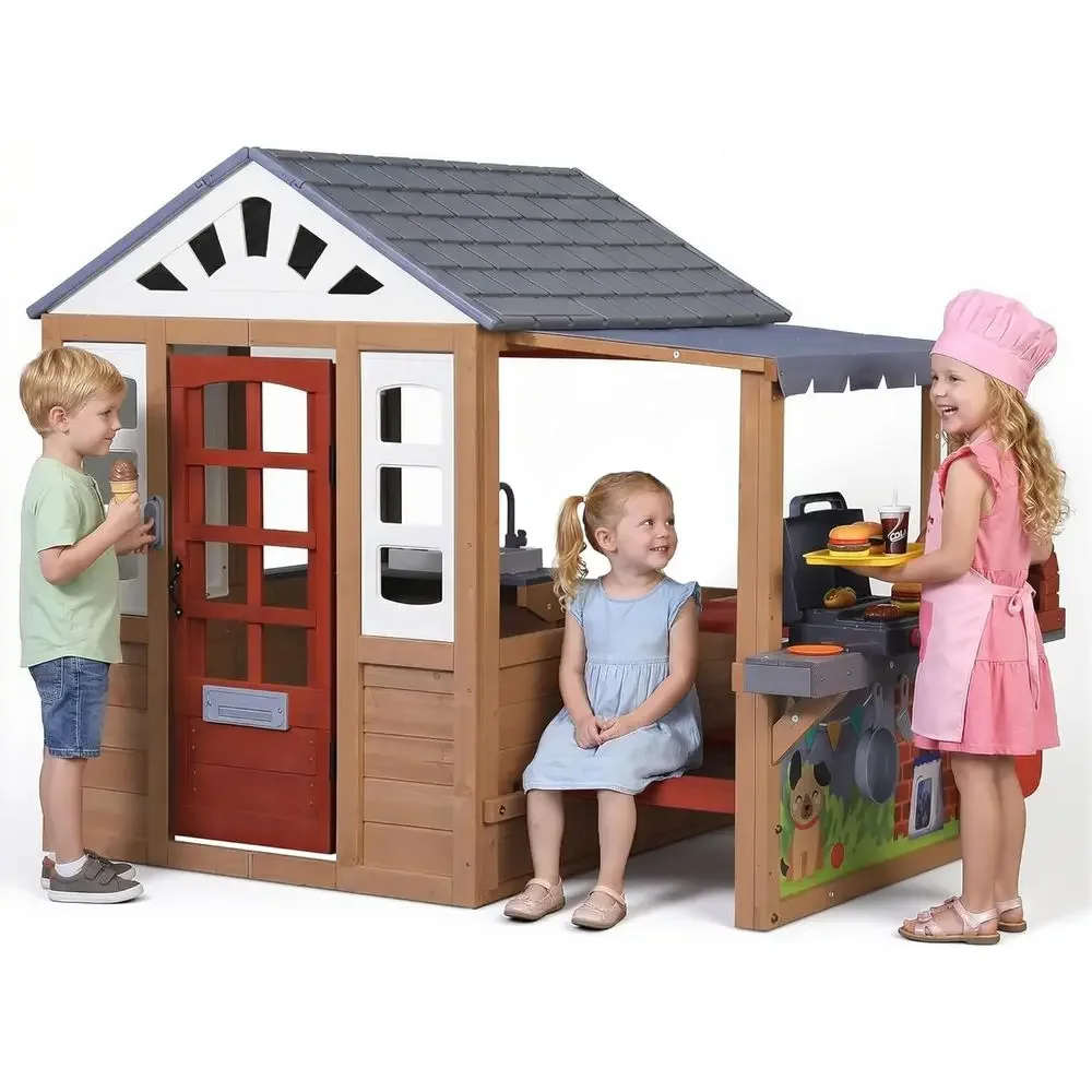 Kids Outdoor Wooden Playhouse, - Kids Outdoor Wooden Table recension och pris