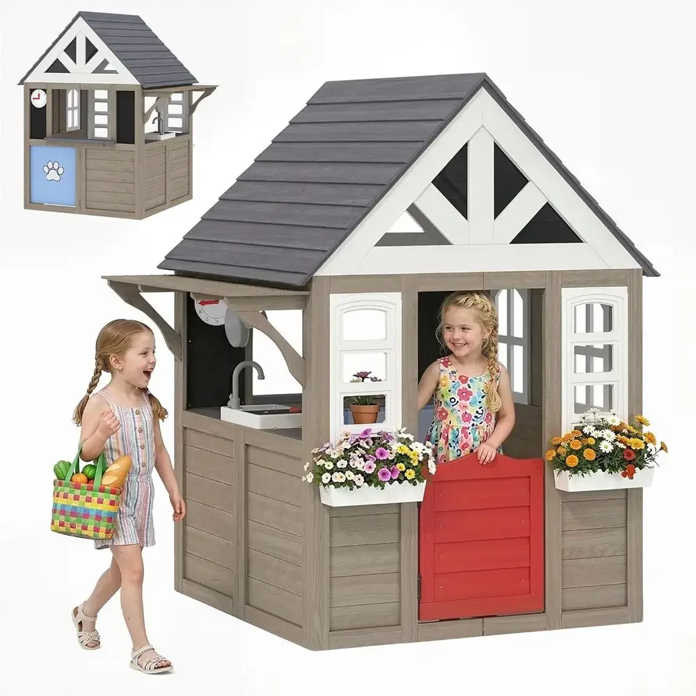 Qaba Outdoor Playhouse, Wooden - Qaba Kids Outdoor Playhouse recension och pris